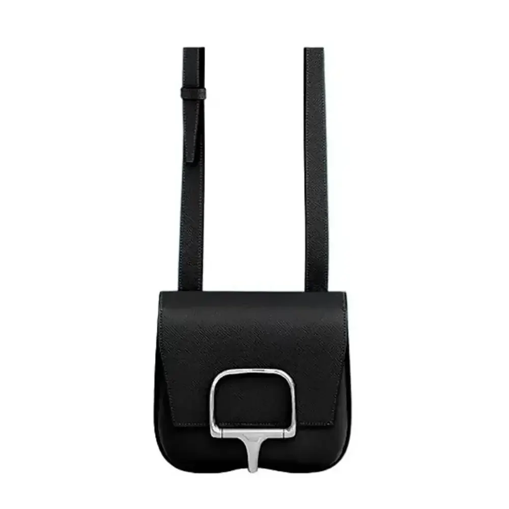 Front view of Hermes Women Della Cavalleria Mini Bag in black leather