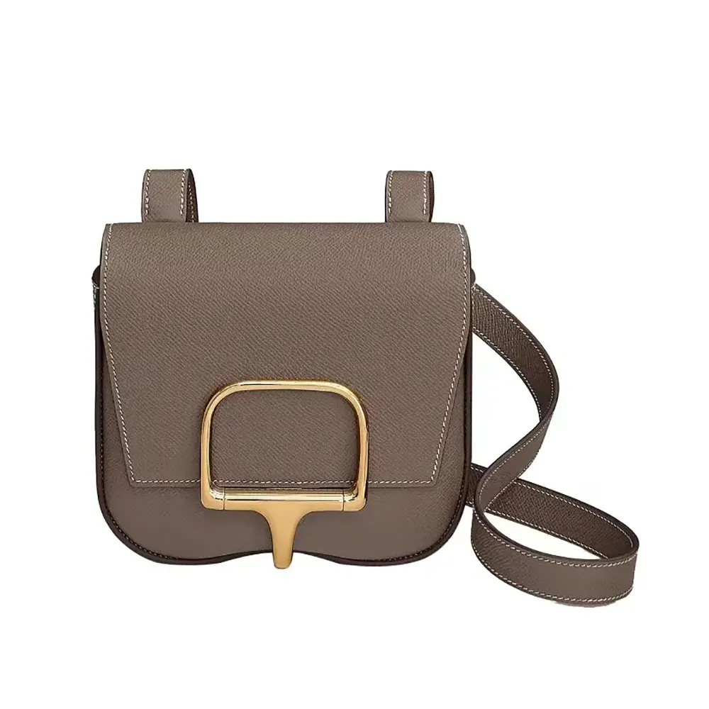 Front view of Hermes Women Della Cavalleria Mini Bag Epsom Leather-Grey/Gold