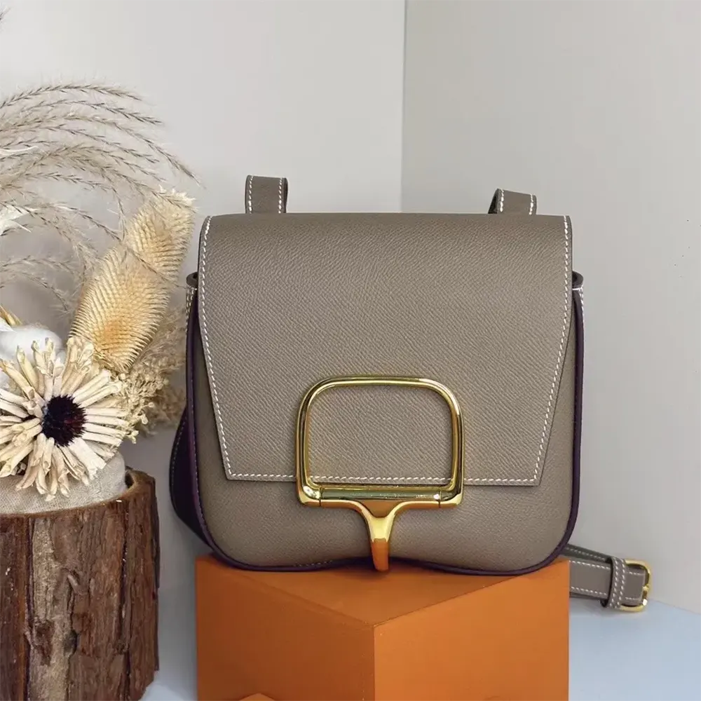 Close-up of gold hardware clasp on Hermes Women Della Cavalleria Mini Bag