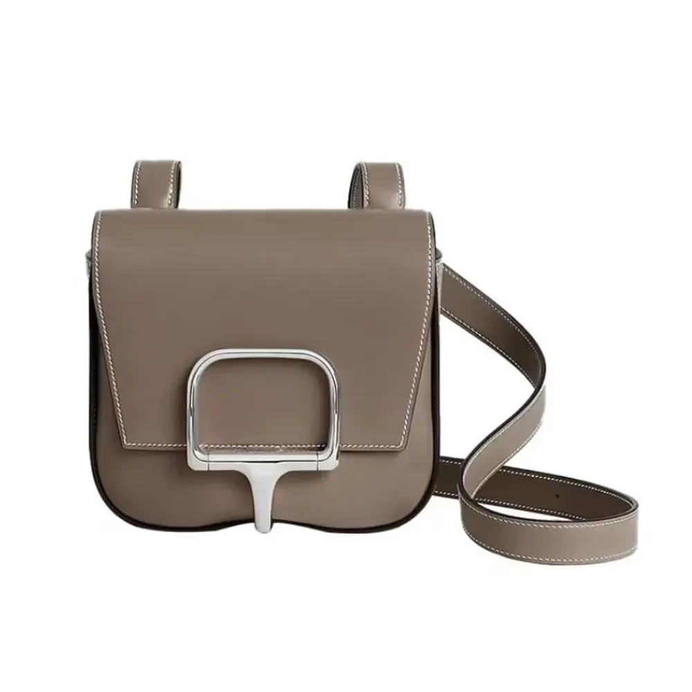 Front view of Hermes Women Della Cavalleria Mini Bag in grey Epsom leather