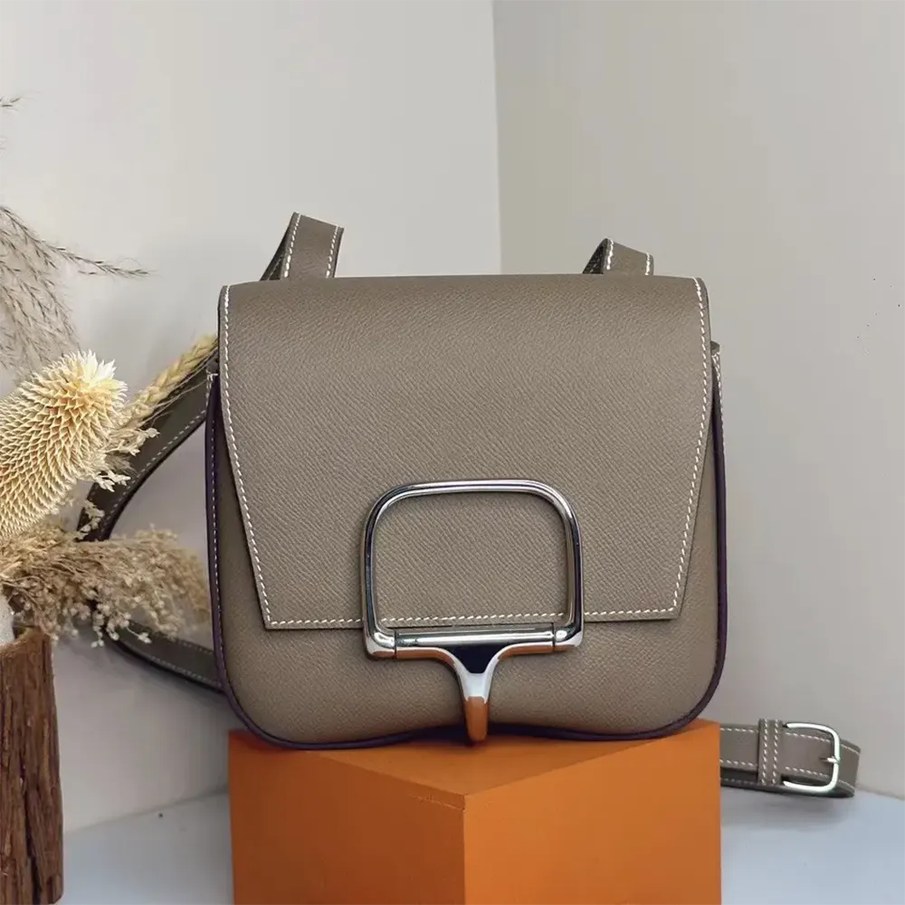 Close-up of silver hardware on Hermes Women Della Cavalleria Mini Bag