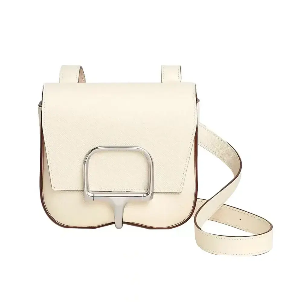 Front view of Hermes Women Della Cavalleria Mini Bag Epsom Leather White Silver