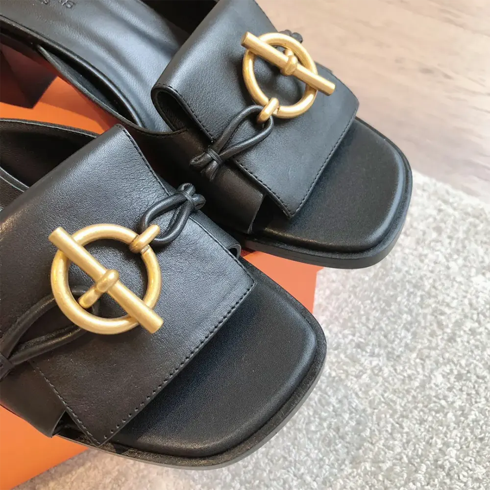 Hermes Women Ilot 50 Sandal in Calfskin Leather-Black H241142Z - image 7