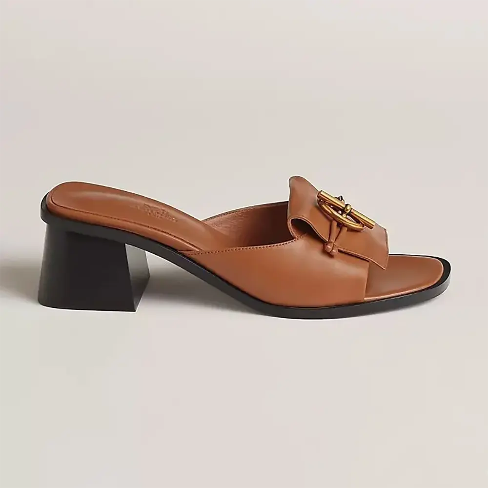 Side view of Hermes Women Ilot 50 Sandal in Calfskin Leather-Brown