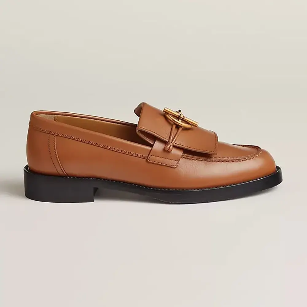 Side profile of Hermes Women Impact Loafer in Brown calfskin leather