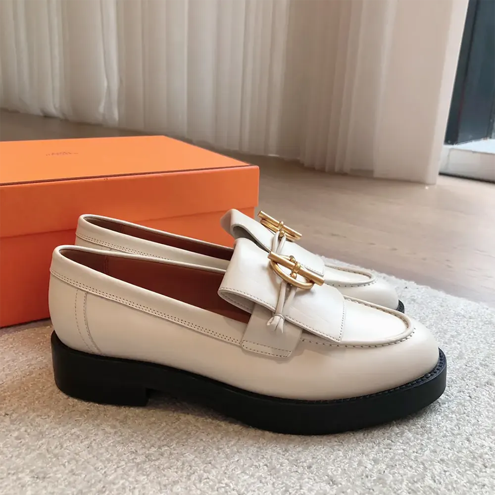 Hermes Women Impact Loafer in Calfskin Leather-White 241143Z - image 4