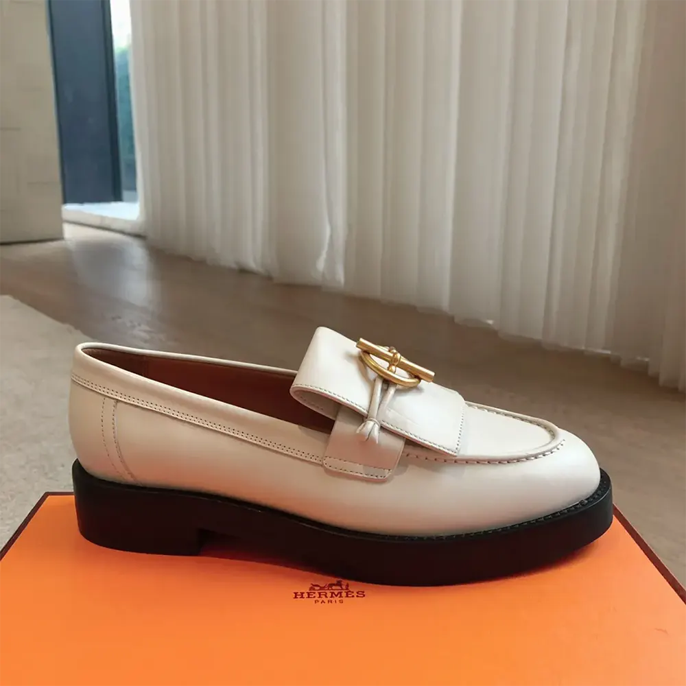 Hermes Women Impact Loafer in Calfskin Leather-White 241143Z - image 6