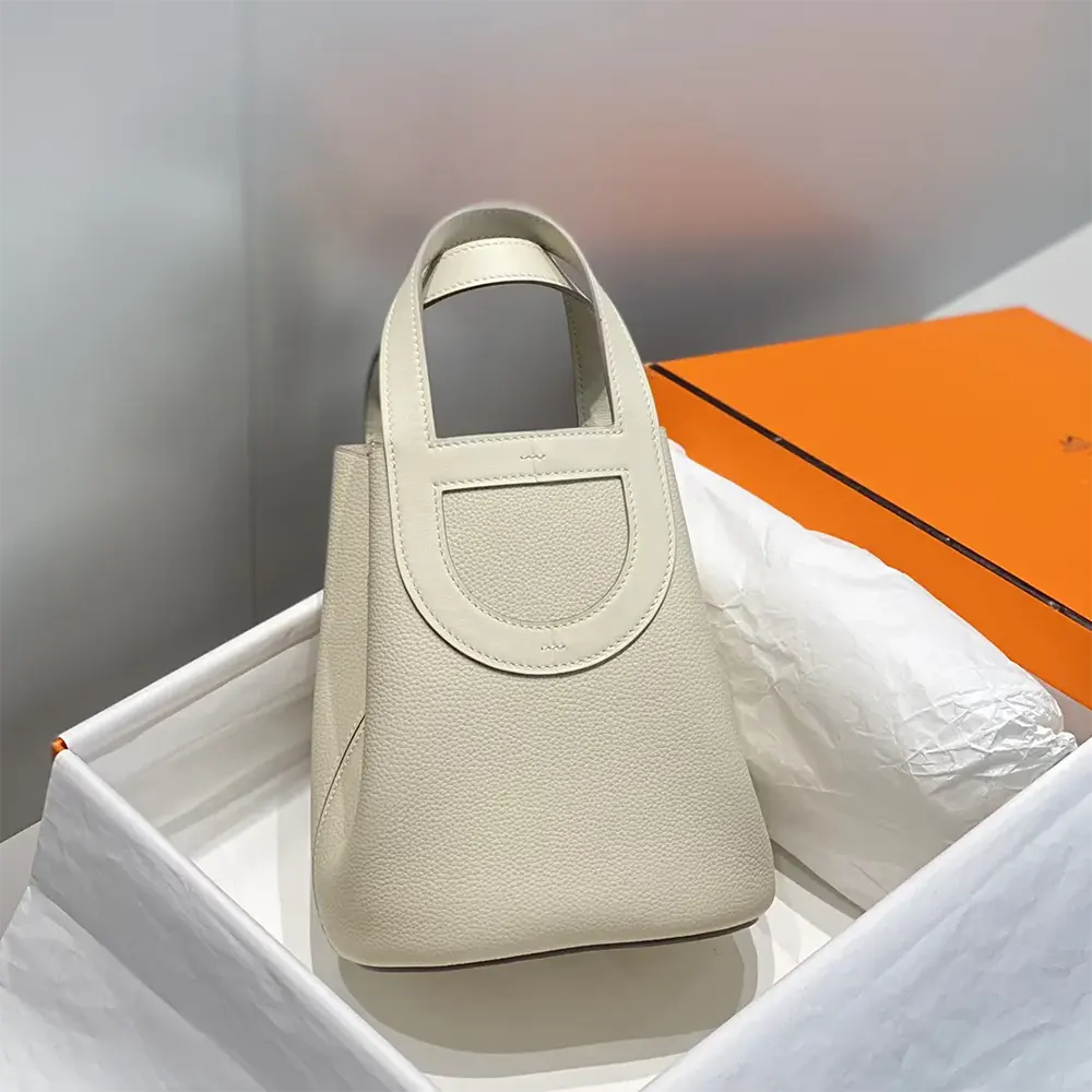 Hermes Women In the Loop 18 Handbag Clemence Leather-White/Silver - image 4
