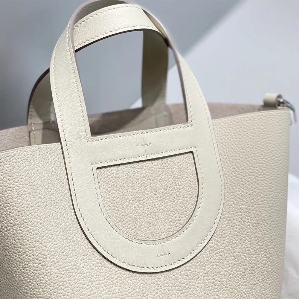 Hermes Women In the Loop 18 Handbag Clemence Leather-White/Silver - image 6
