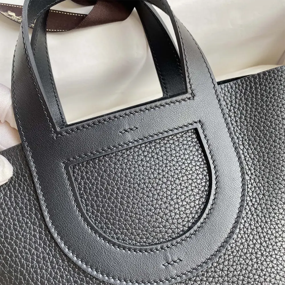 Hermes Women In the Loop 18 Handbag Clemence Leather-Black/Gold - image 9