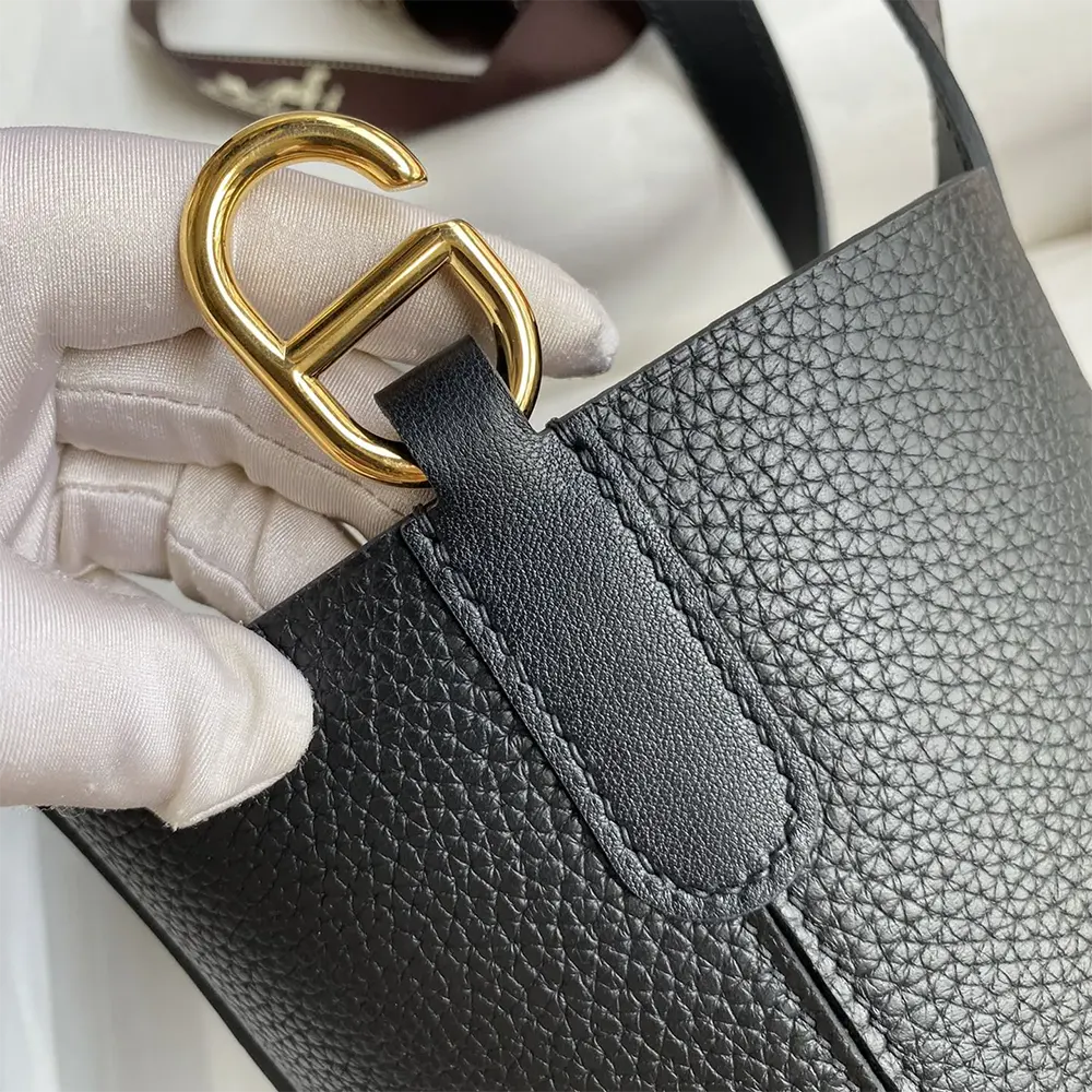 Hermes Women In the Loop 18 Handbag Clemence Leather-Black/Gold - image 8