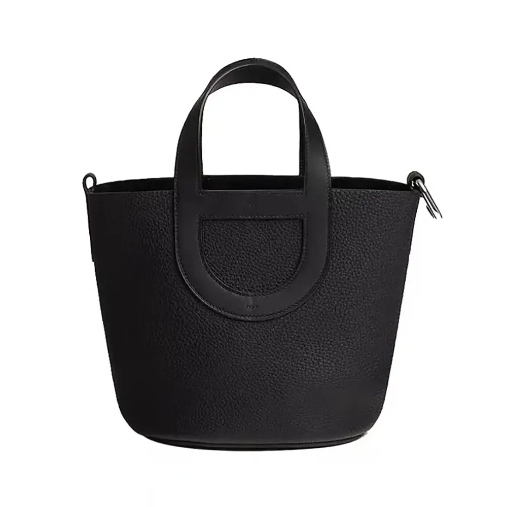 Front view of Hermes Women In the Loop 18 Handbag Clemence Leather-Black/Silver