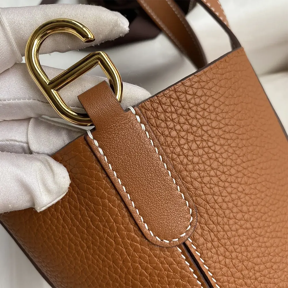 Hermes Women In the Loop 18 Handbag Clemence Leather-Brown/Gold - image 4