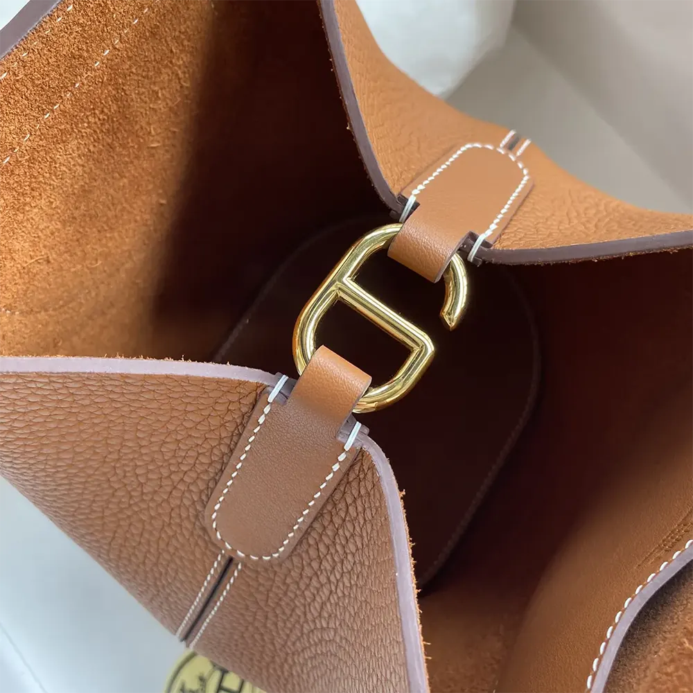 Hermes Women In the Loop 18 Handbag Clemence Leather-Brown/Gold - image 6