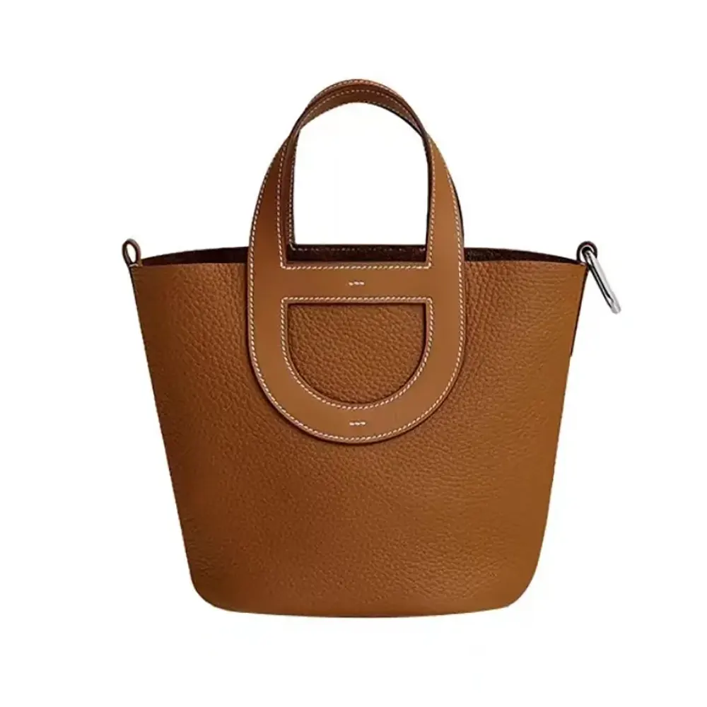 Hermes Women In the Loop 18 Handbag Clemence Leather-Brown/Silver