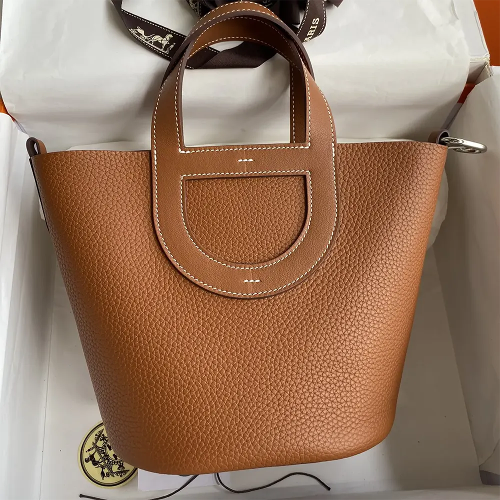 Close-up of silver loop hardware on Hermes Women In the Loop 18 Handbag