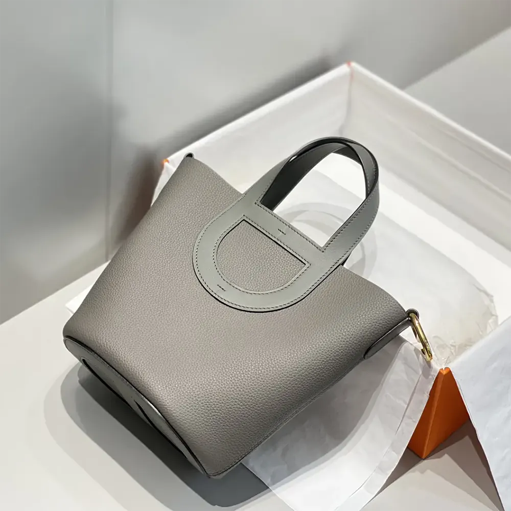 Hermes Women In the Loop 18 Handbag Clemence Leather-Gray/Gold - image 4
