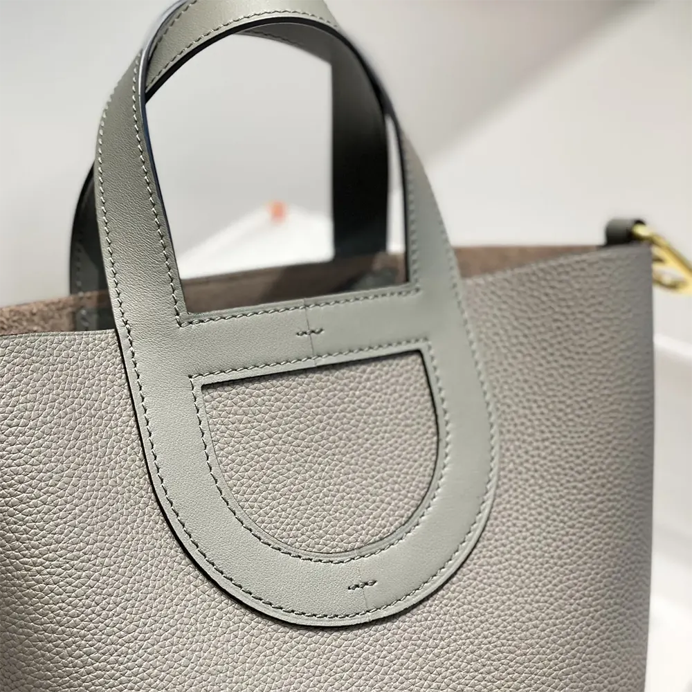Hermes Women In the Loop 18 Handbag Clemence Leather-Gray/Gold - image 6