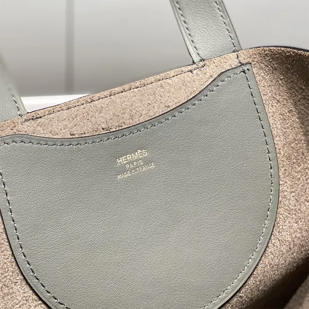 Hermes Women In the Loop 18 Handbag Clemence Leather-Gray/Gold - image 8