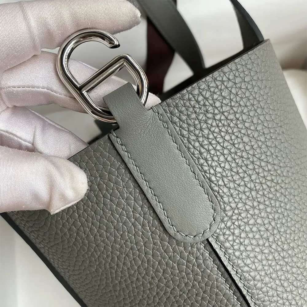 Hermes Women In the Loop 18 Handbag Clemence Leather-Gray/Silver - image 5