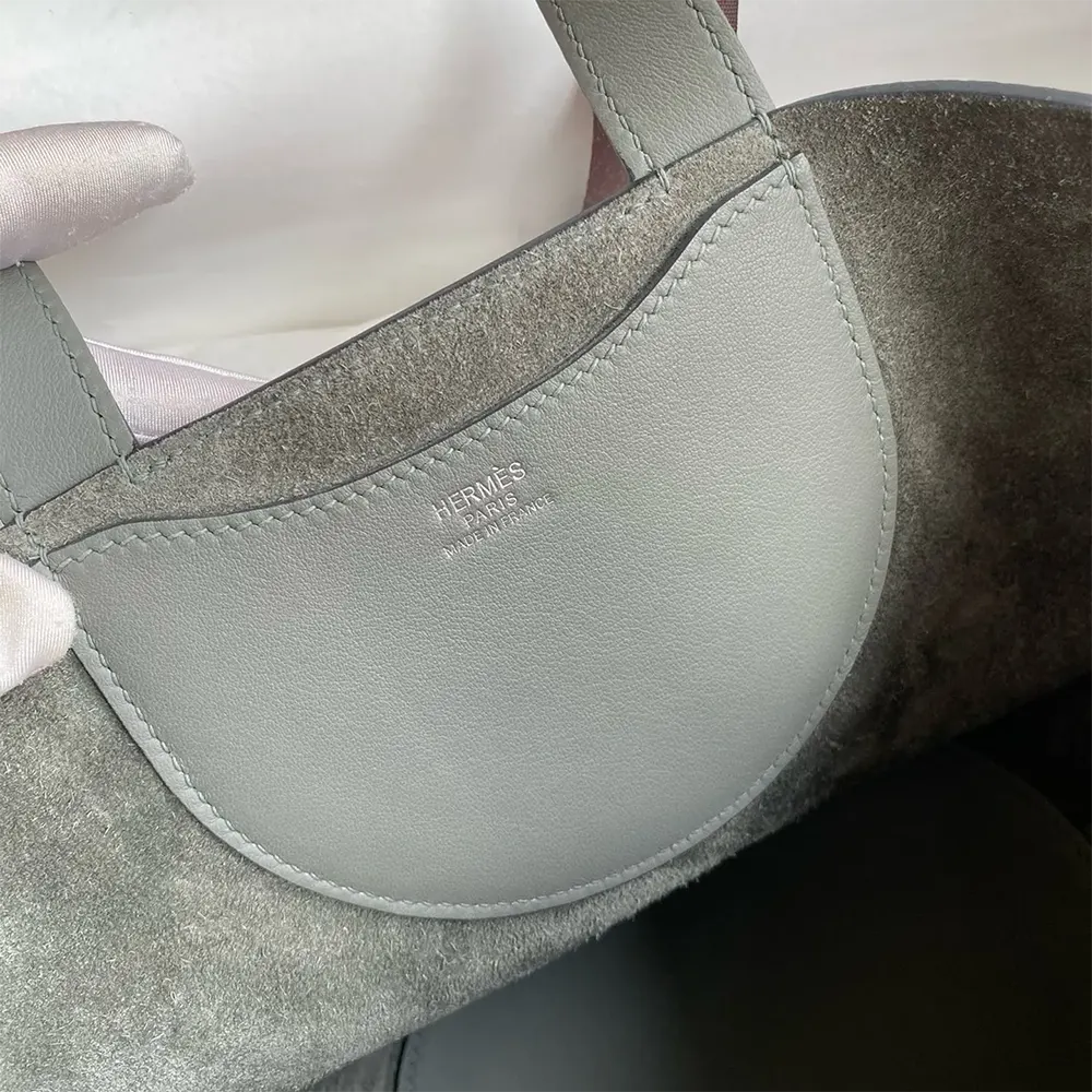 Hermes Women In the Loop 18 Handbag Clemence Leather-Gray/Silver - image 9
