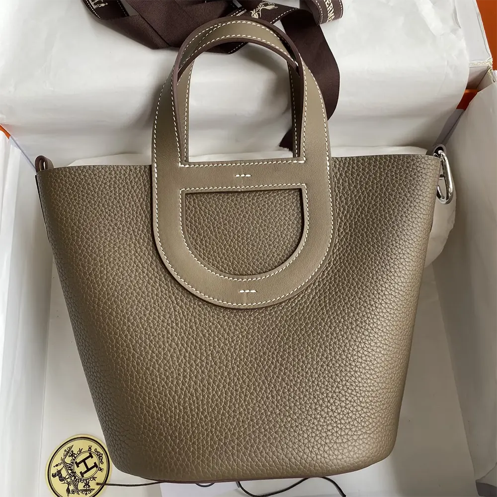 Close-up of silver hardware on Hermes Women In the Loop 18 Handbag