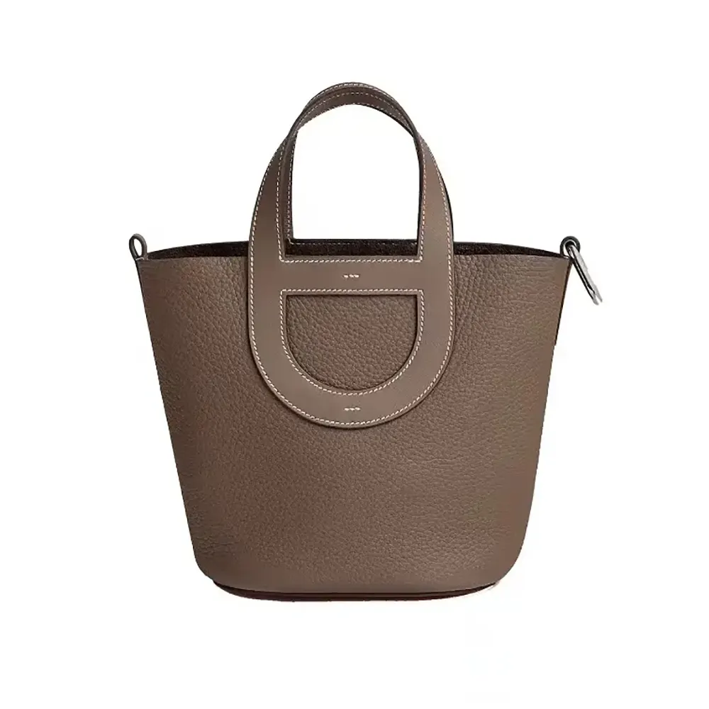 Front view of Hermes Women In the Loop 18 Handbag Clemence Leather-Grey/Silver