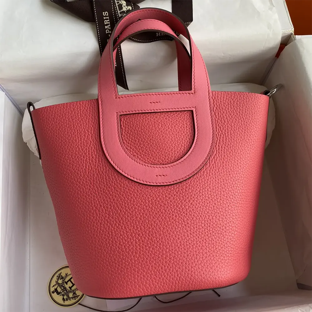 Close-up of silver loop closure on Hermes Women In the Loop 18 Handbag