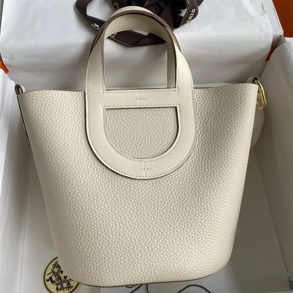 Close-up of gold hardware on Hermes Women In the Loop 18 Handbag