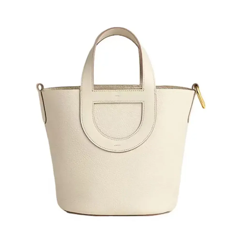 Front view of Hermes Women In the Loop 18 Handbag in white leather