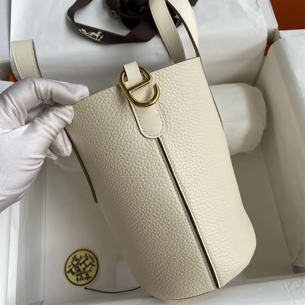 Hermes Women In the Loop 18 Handbag Clemence Leather-White/Gold - image 4