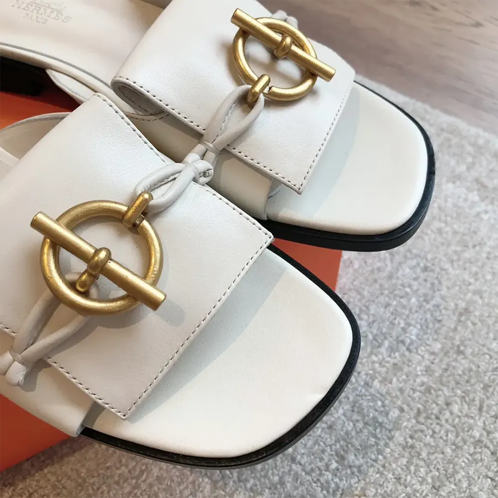 Hermes Women Isle Sandal in Calfskin Leather-White H241145Z - image 8