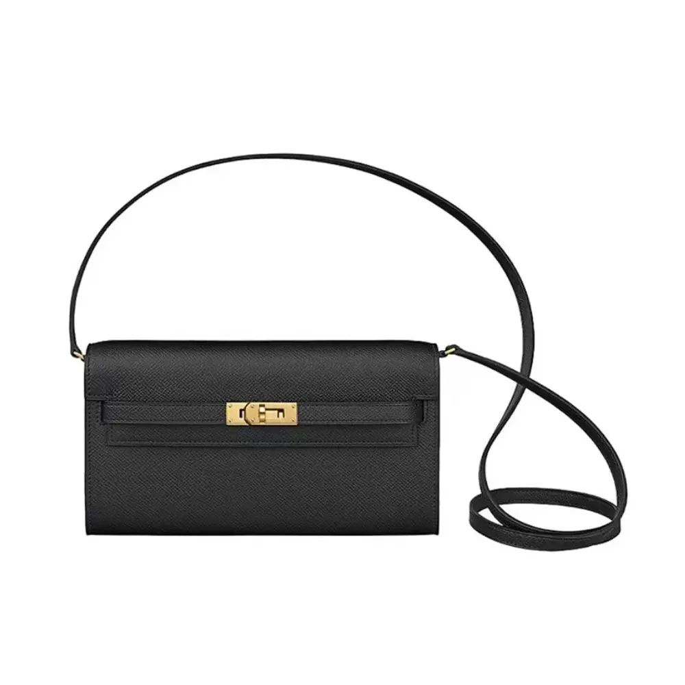 Front view of Hermes Women Kelly To Go in black Epsom leather
