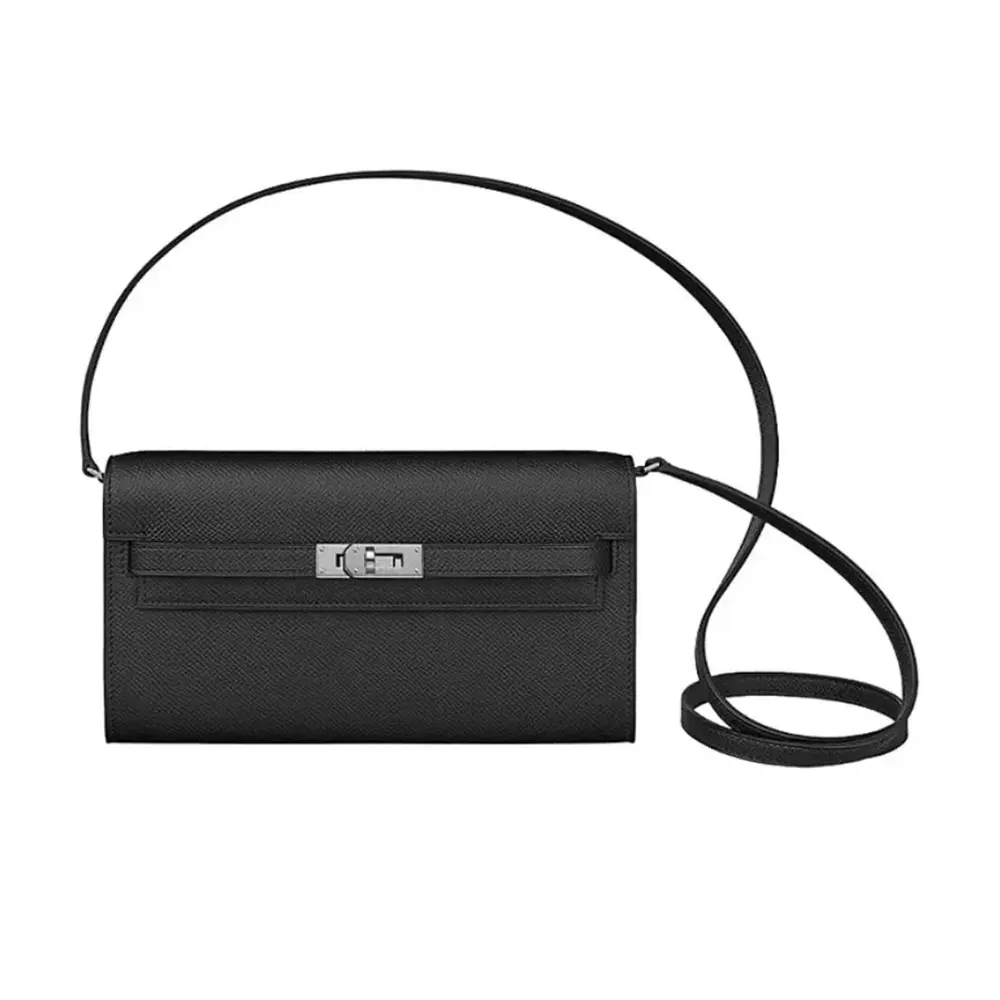 Front view of Hermes Women Kelly To Go in black Epsom leather