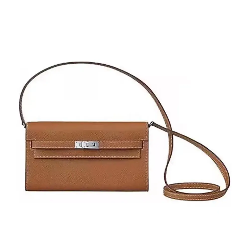 Front view of Hermes Women Kelly To Go in brown Epsom leather