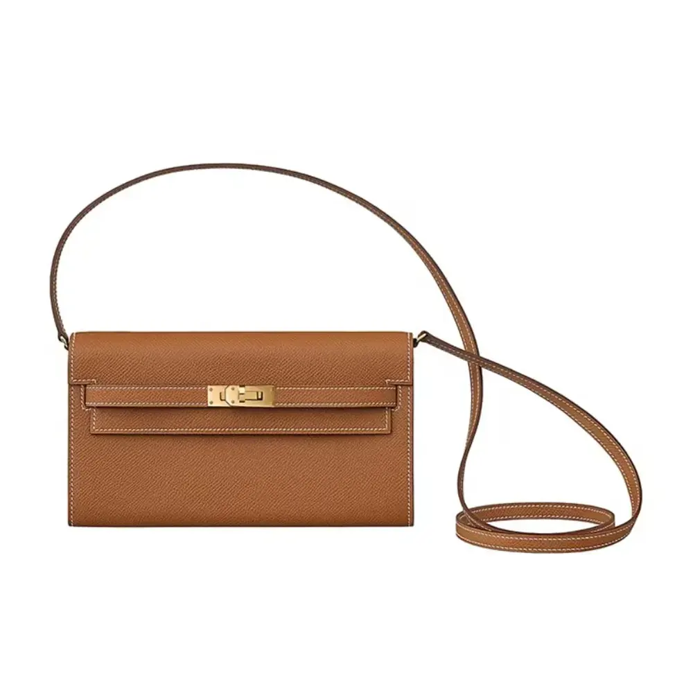 Front view of Hermes Women Kelly To Go in brown Epsom leather