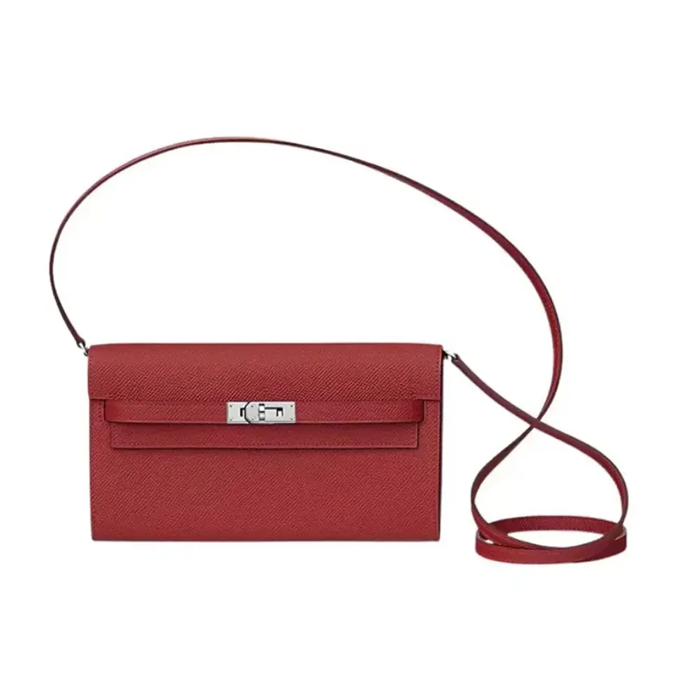 Front view of Hermes Women Kelly To Go in maroon Epsom leather