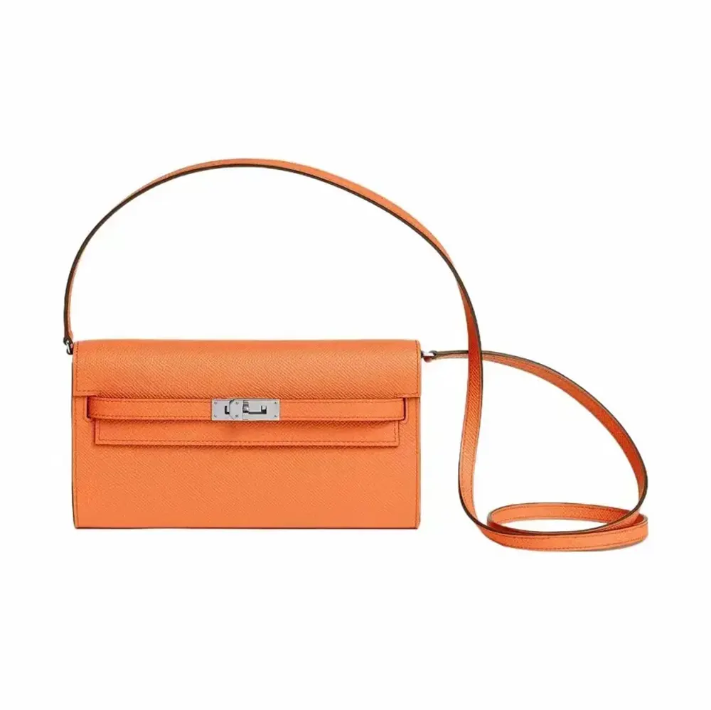 Front view of Hermes Women Kelly To Go in Orange Epsom Leather