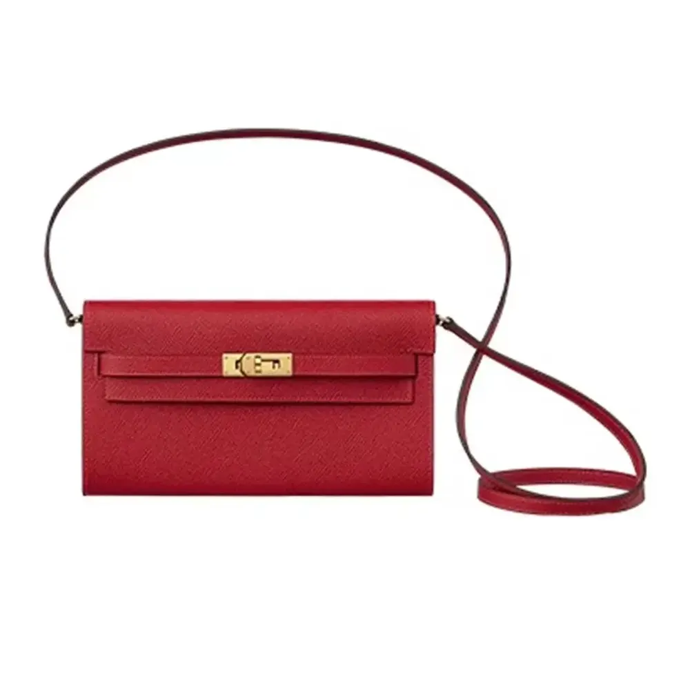 Front view of Hermes Women Kelly To Go in Epsom Leather-Red