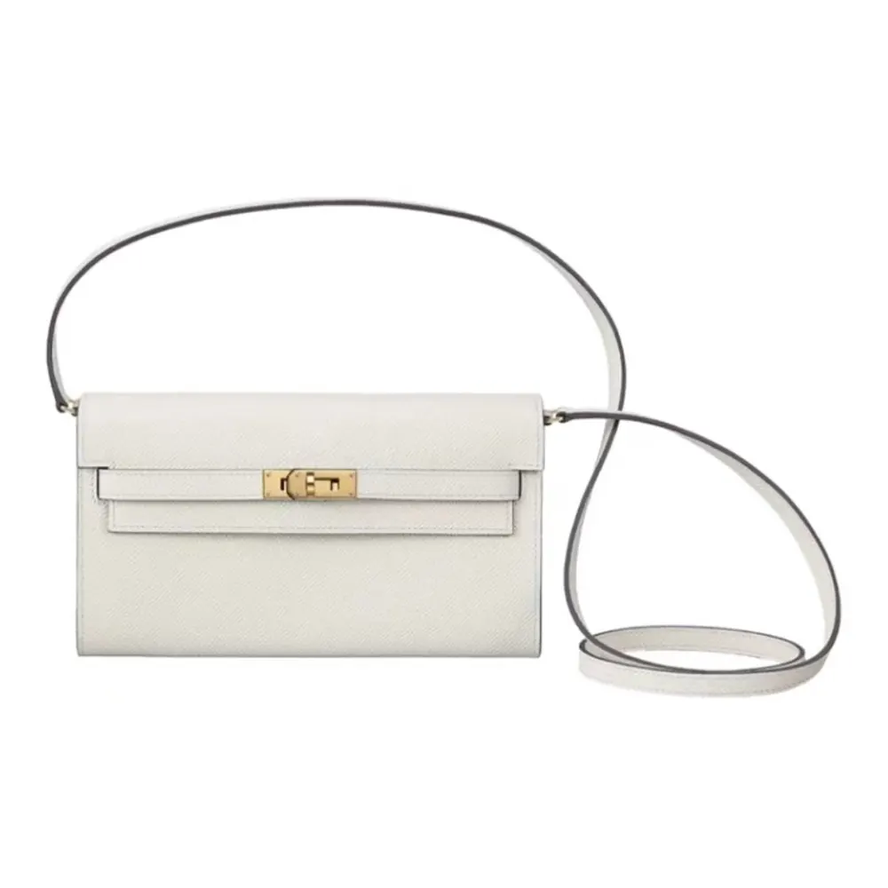 Front view of Hermes Women Kelly To Go in white Epsom leather