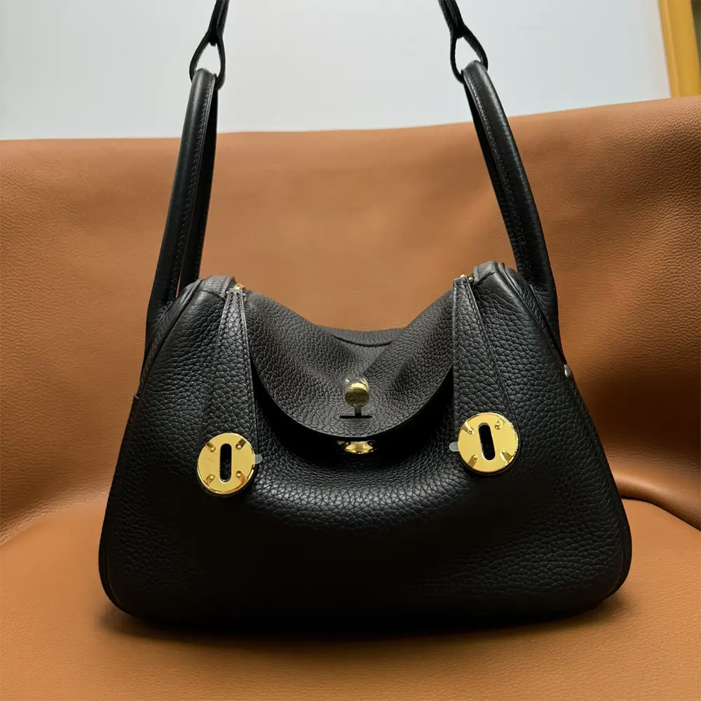 Close-up of gold hardware and zipper on Hermes Women Lindy 26