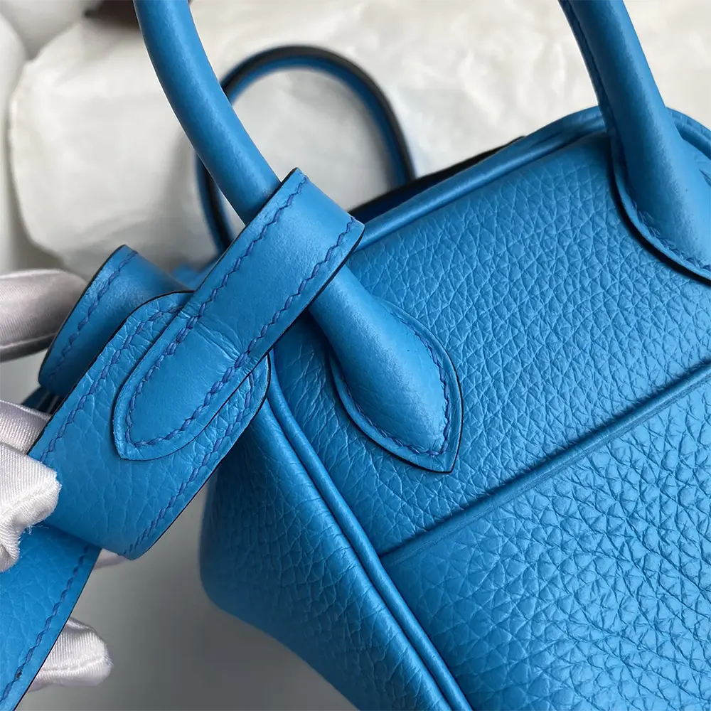 Hermes Women Lindy Mini 19 in Clemence Leather-Blue/Silver - image 6