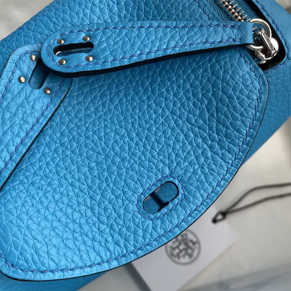 Hermes Women Lindy Mini 19 in Clemence Leather-Blue/Silver - image 7
