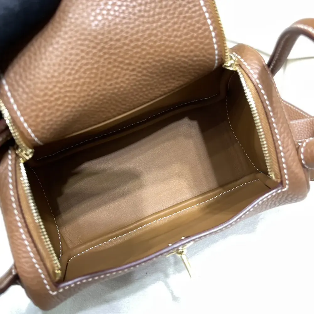 Hermes Women Lindy Mini 19 in Clemence Leather-Brown/Gold - image 9