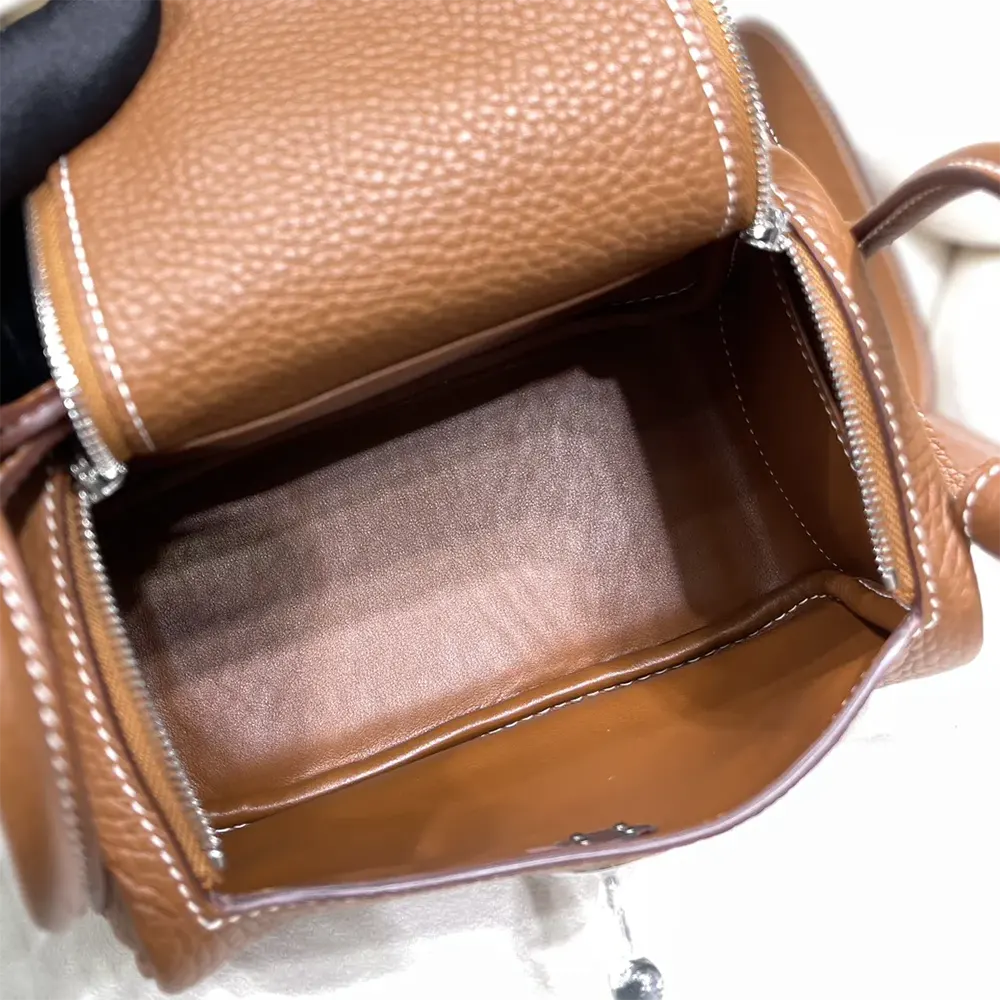 Hermes Women Lindy Mini 19 in Clemence Leather-Brown/Silver - image 9