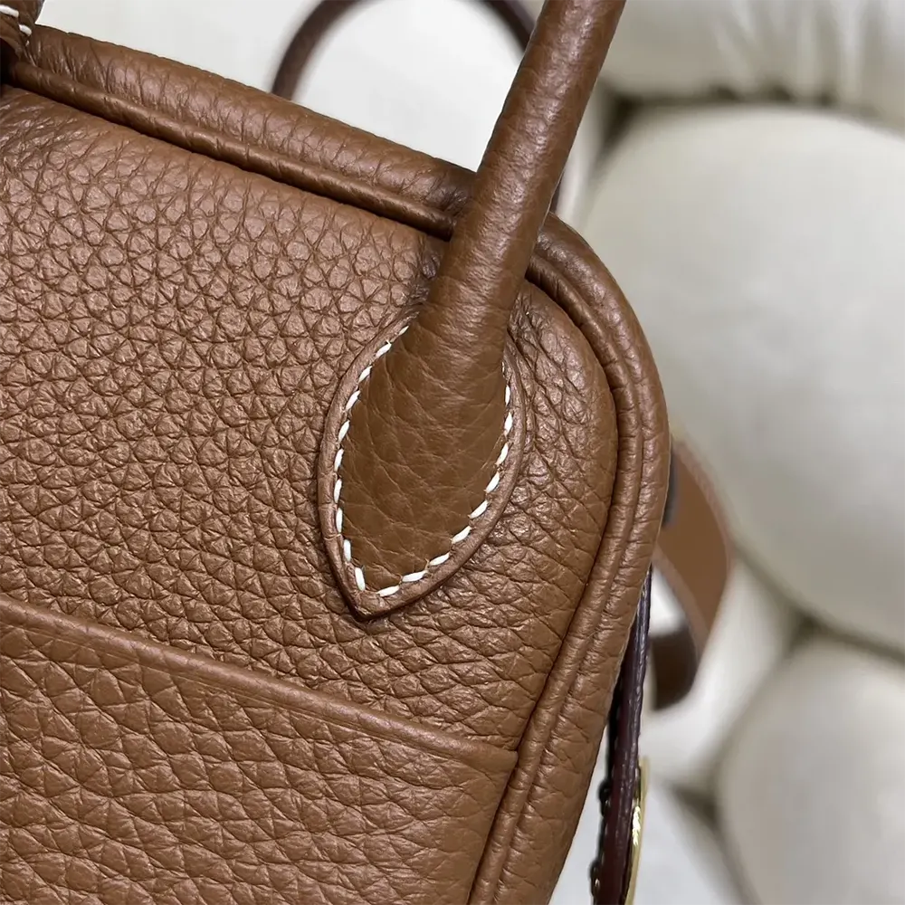 Hermes Women Lindy Mini 19 in Clemence Leather-Brown/Gold - image 6