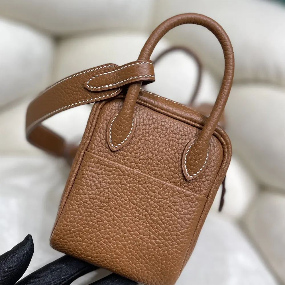 Hermes Women Lindy Mini 19 in Clemence Leather-Brown/Silver - image 4