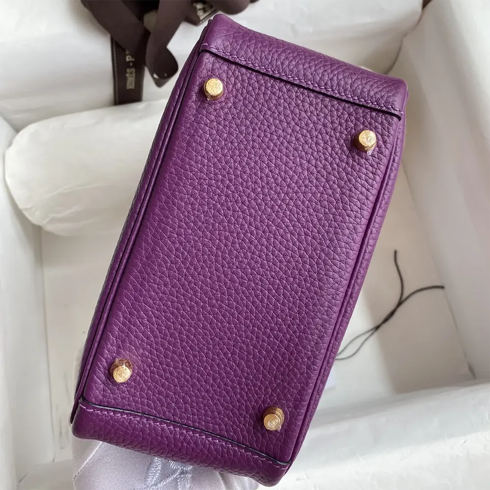 Hermes Women Lindy Mini 19 in Clemence Leather-Purple/Gold - image 4