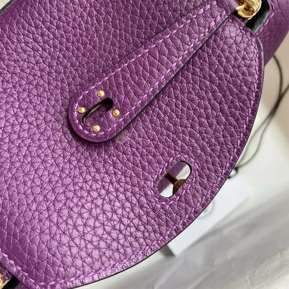 Hermes Women Lindy Mini 19 in Clemence Leather-Purple/Gold - image 7