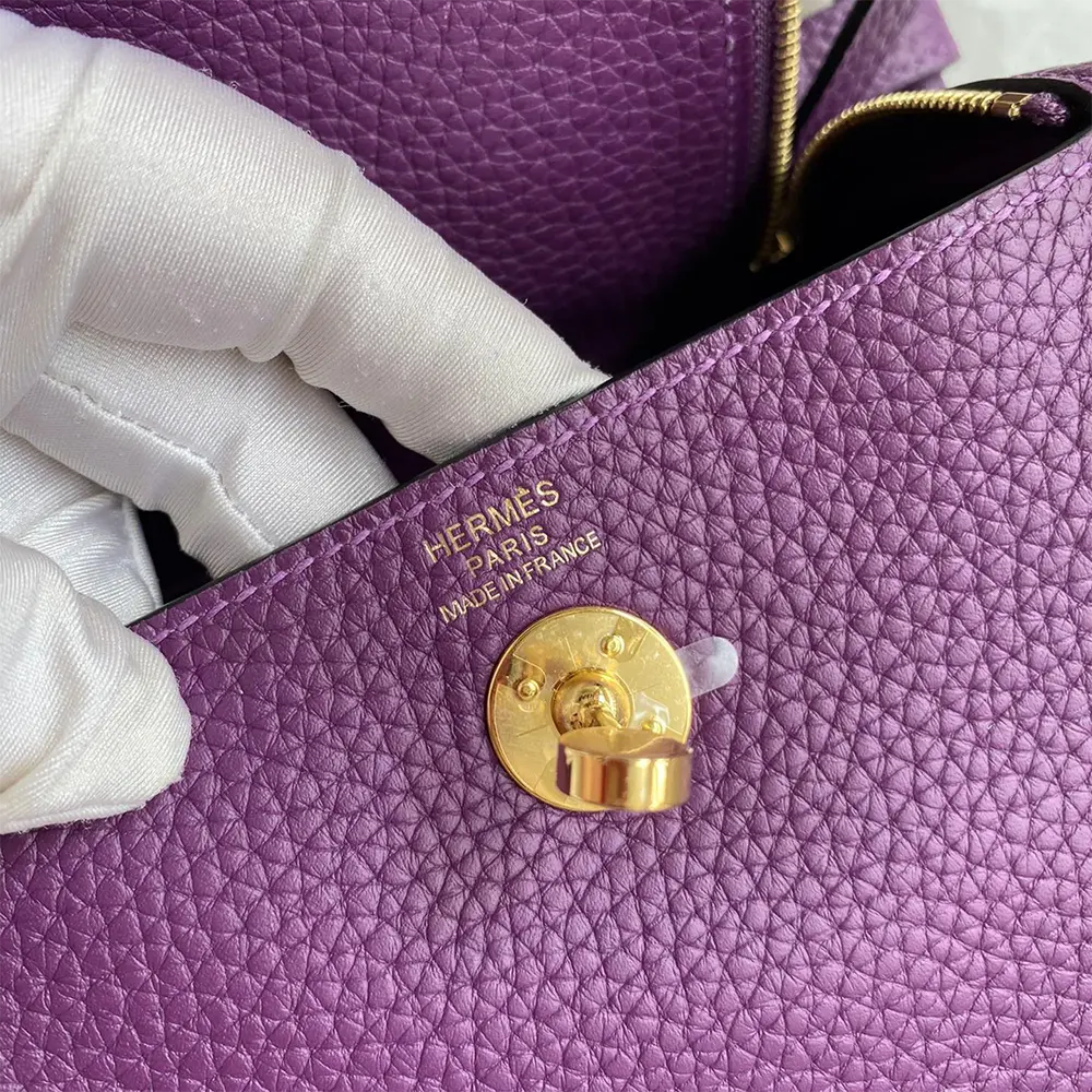 Hermes Women Lindy Mini 19 in Clemence Leather-Purple/Gold - image 6